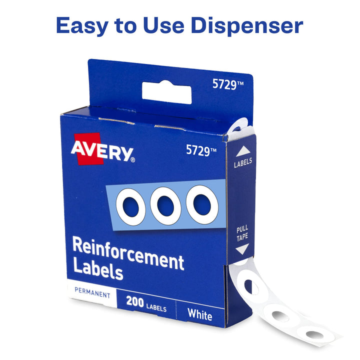 Avery Self-Adhesive Hole Reinforcement Stickers, 1/4 Diameter Hole Punch Reinforcement Labels, White, Non-Printable, 200 Labels Total (5729)