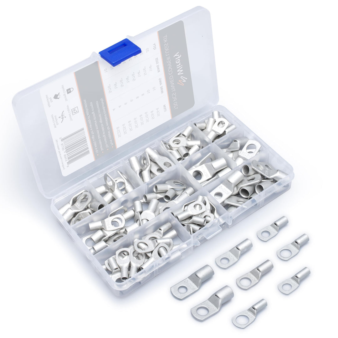 120 PCS Tinned Copper Wire Lugs Kit - Battery Lugs - Crimp Battery Cable Ends - Ring Terminals - 10-4 Gauge | Copper Cable Lugs | 4 AWG Lugs | 4 Gauge Copper Lugs