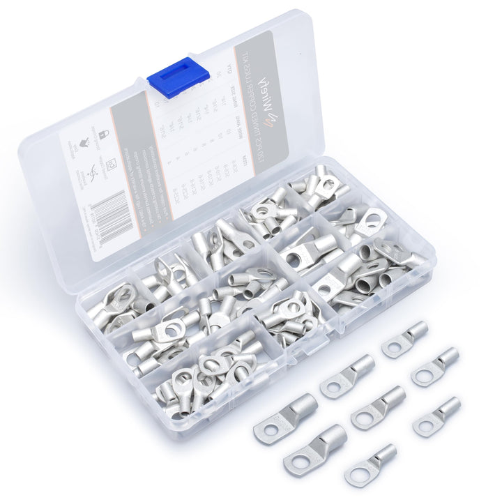 120 PCS Tinned Copper Wire Lugs Kit - Battery Lugs - Crimp Battery Cable Ends - Ring Terminals - 10-4 Gauge | Copper Cable Lugs | 4 AWG Lugs | 4 Gauge Copper Lugs