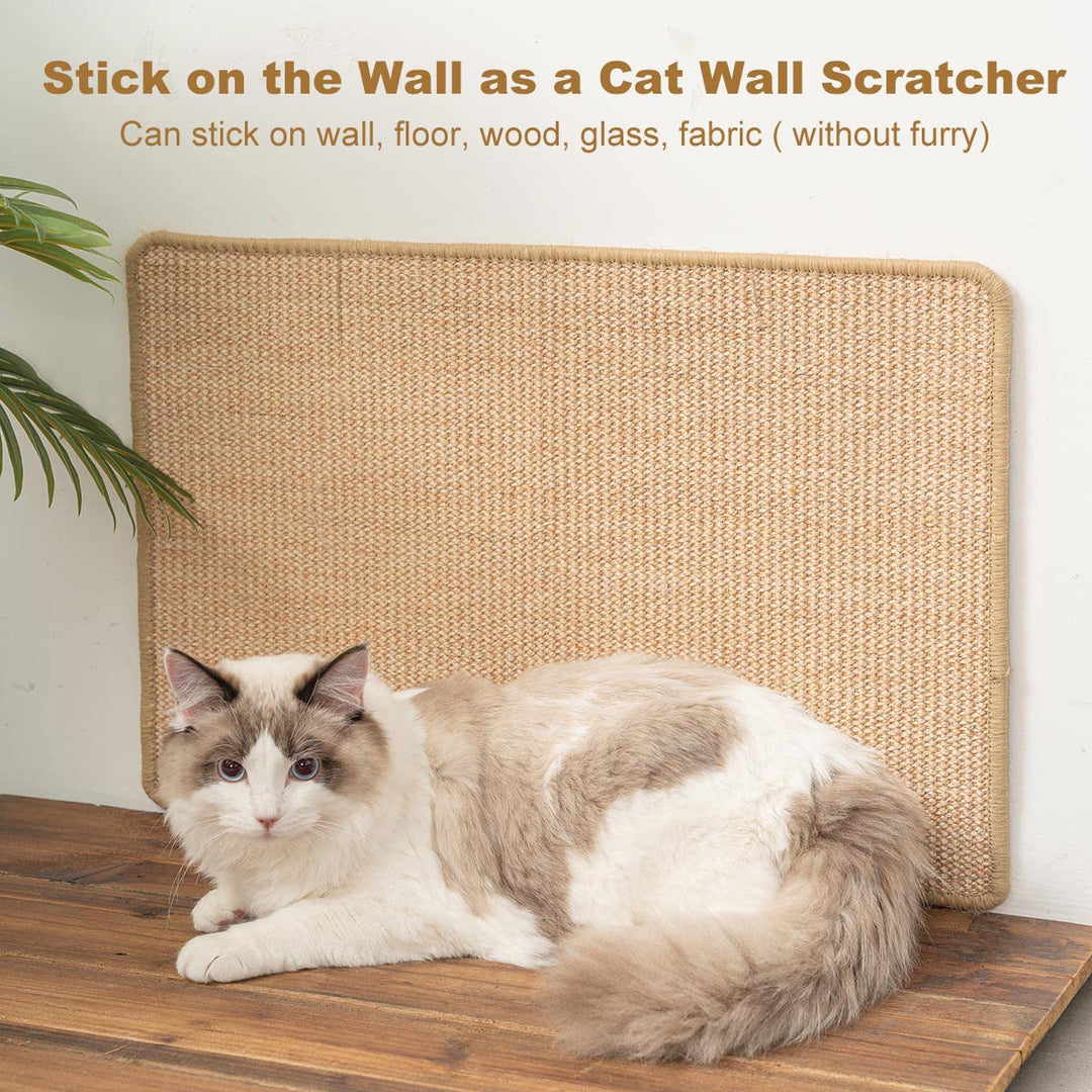 Cat Scratch Pad, 23.6 X 15.7In Cat Scratching Pad with Adhesive Hook Tape, Sisal Scratching Pads for Indoor Cats, Stick on Floor Couch as Cat Scratch Furniture Protector, Cat Wall Scratcher