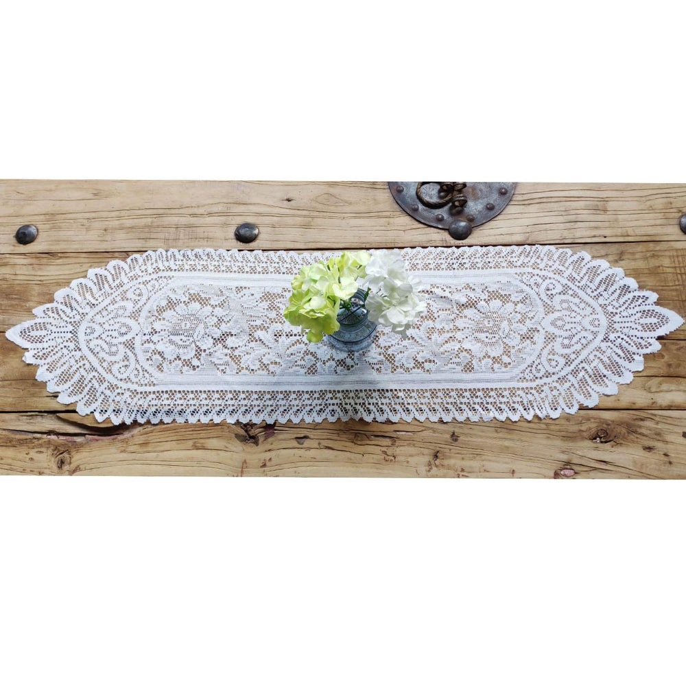 2 Pack Cotton Crochet Lace Rectangular Table Runner Dresser Scarf Doilies (White Style, 13 X 44)