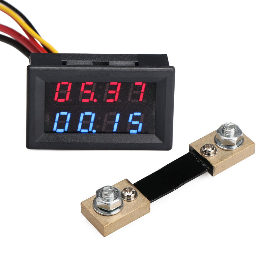 ® 4 Digits High Accuracy Volt Amp Meter DC 0-100V 100A VA Multimeter Voltage Positive and Negative Current Tester Gauge Voltmeter Ammeter Digital 2in1 Blue Red LED Display with 100A/75mV Shunt
