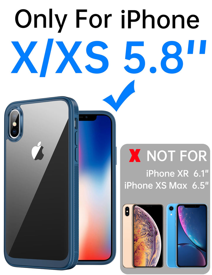 Clear Phone case iPhone x/xs, Non-Slip Crystal Clear, Non-Yellowing Military Grade Drop Protection, iPhone Xs case Thin Clear Case for iPhone X/XS 5.8 Inch (Blue)