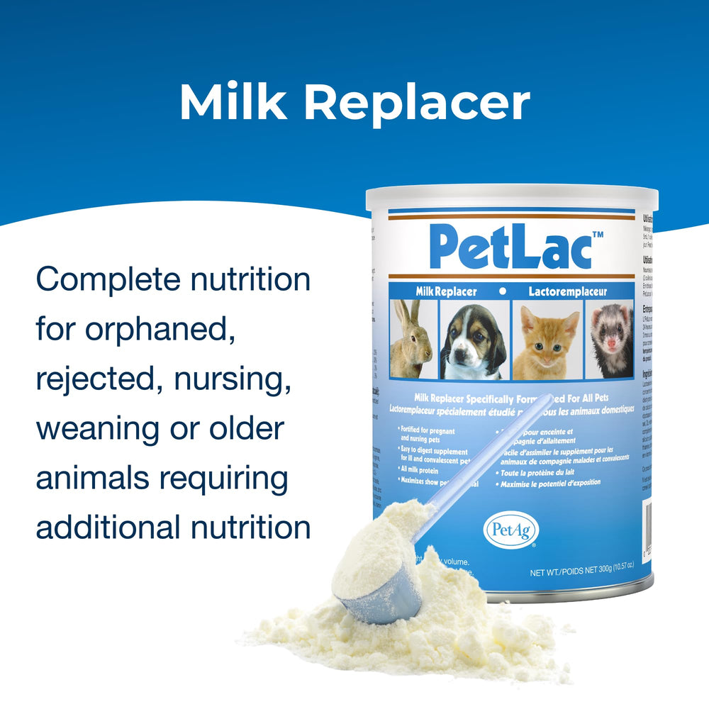 Pet-Ag PetLac Pet Powder - 10.5 oz - Milk Replacement Powder for All Pets - Easy to Digest