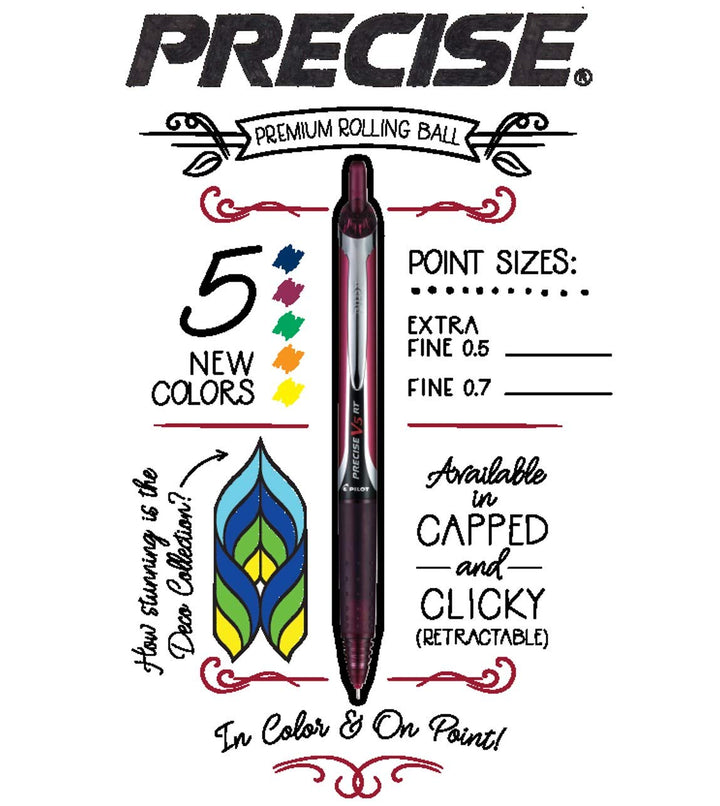 PILOT Precise V5 RT Refillable & Retractable Liquid Ink Rolling Ball Pens, Extra Fine Point (0.5mm) Black Ink, 2-Pack (26050)