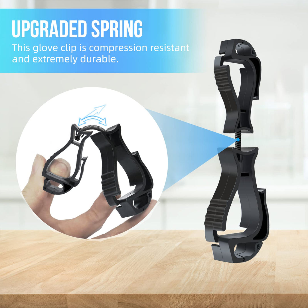 Large Black Glove Clips for Work, Carabiner Hanging, Reduces Injuries