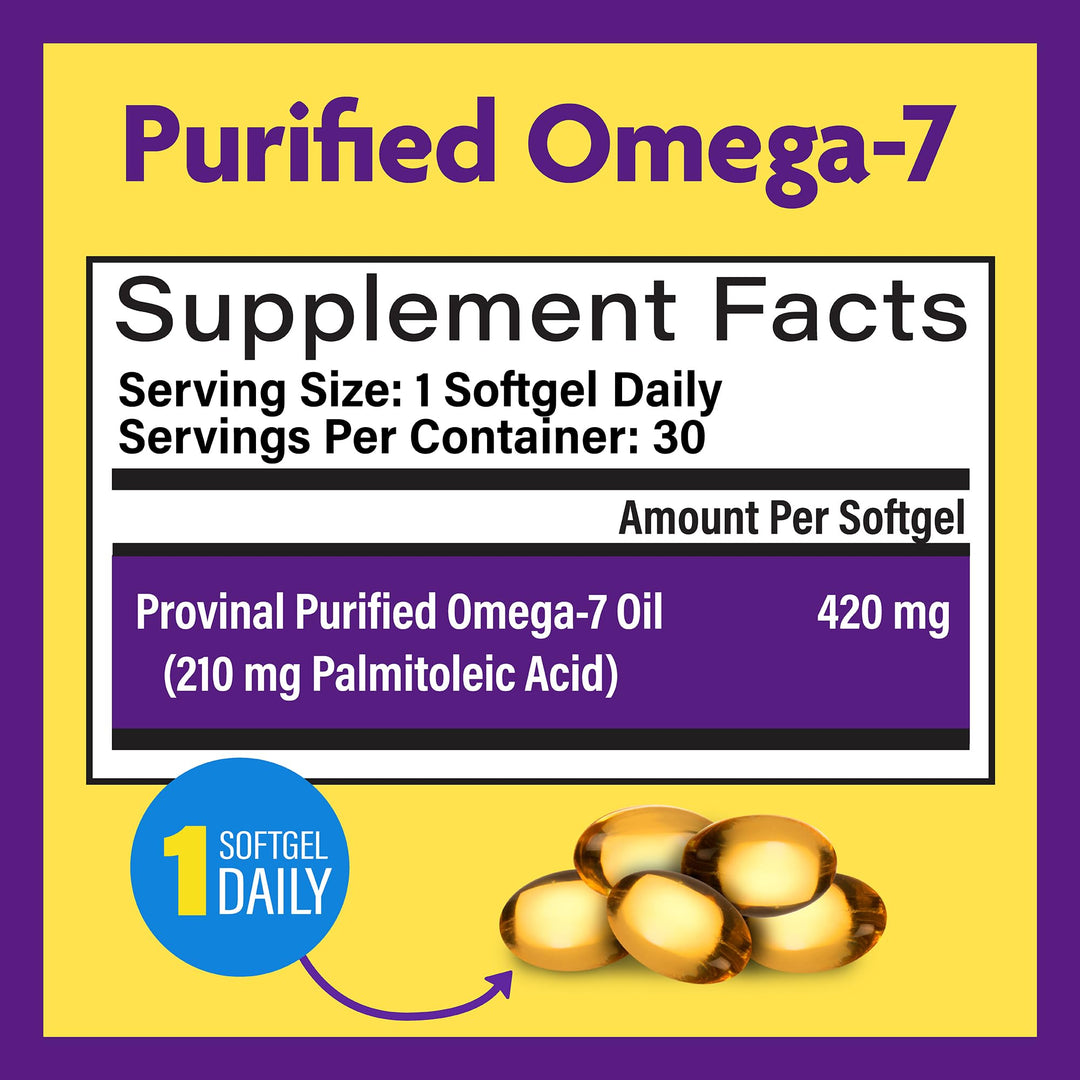 Purified Omega 7 Supplement - 210 mg Omega-7 Palmitoleic Acid, Fish Oil for Metabolism & Triglyceride Support, Essential Fatty Acids, IFOS Approved, 30 Softgels