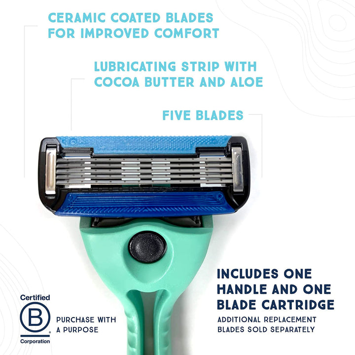 Shave 5 Five Blade Refillable Razor, Made from Recycled Materials, Coral Pink