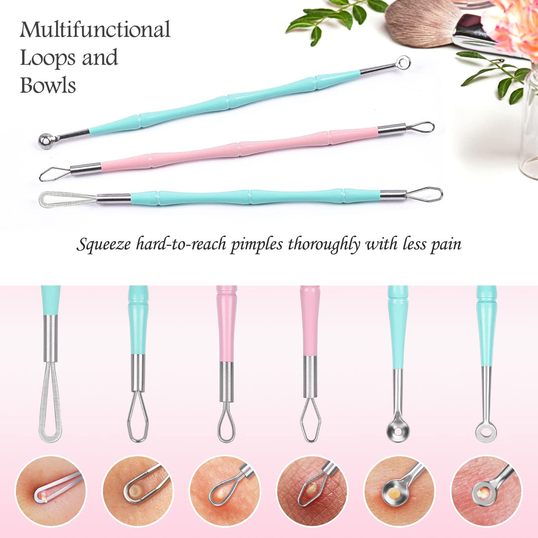 Blackhead Remover Tools, 7PCS Pimple Popper Tool Kit Professional Stainless Comedone Popper Extractor Tool for Blackhead Blemish Zit Removing with Leather Travel Case