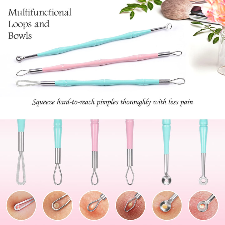Blackhead Remover Tools, 7PCS Pimple Popper Tool Kit Professional Stainless Comedone Popper Extractor Tool for Blackhead Blemish Zit Removing with Leather Travel Case