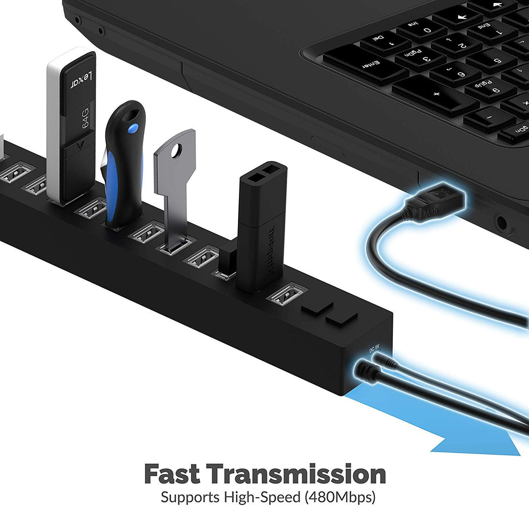 13 Port High Speed USB 2.0 Hub with Power Adapter and 2 Control Switches (HB-U14P)