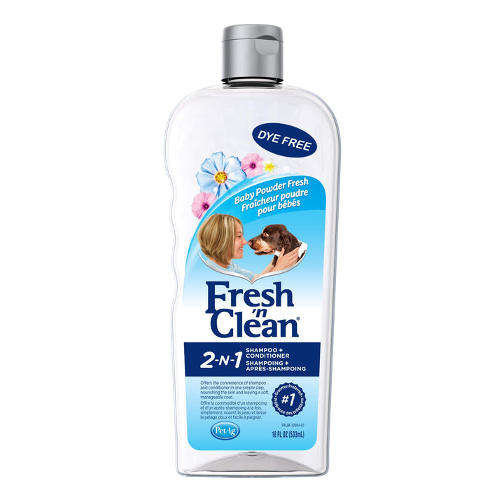 Fresh ’n Clean 2-N-1 Conditioning Shampoo, Baby Powder Scent - 18 oz - Moisturizes with Vitamin E & Aloe Vera - Strengthens & Repairs Coats - Soap Free