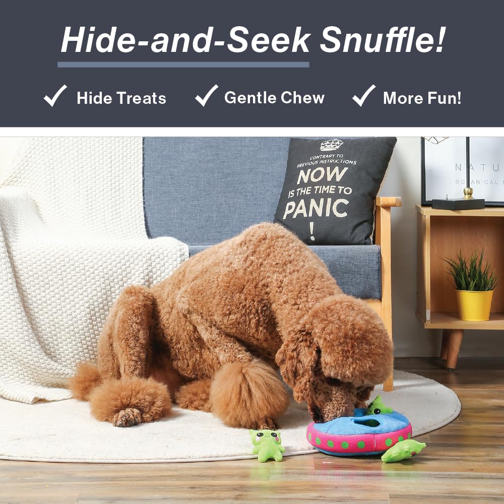 Pet – Space Paws UFO | Squeaky Hide and Seek Plush Dog Toys | Cute Interactive Plush Puzzle Toys for Small Medium Dogs