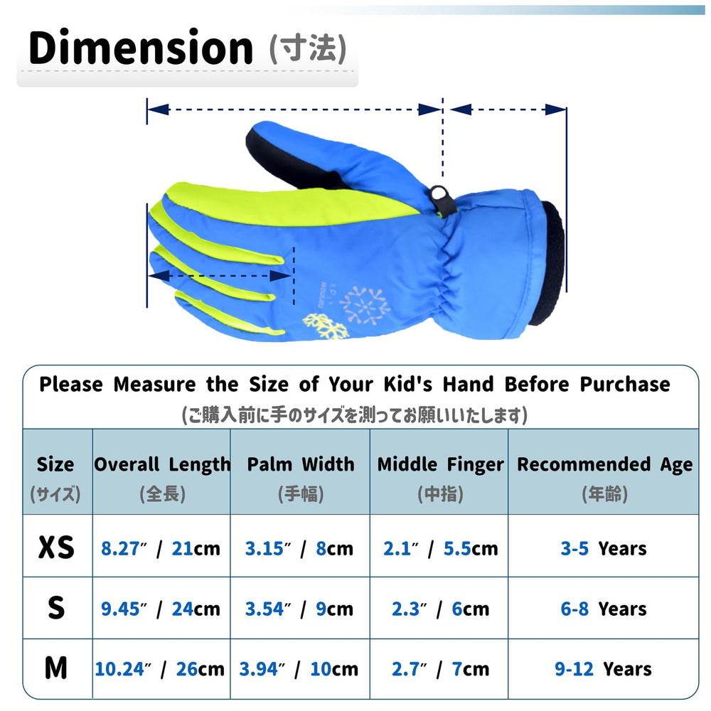Kids Children Ski Gloves Winter Snow Gloves Waterproof Winter Warm Gloves for Snowboarding, Sledding (XS,3-5 Years Old, Blue)