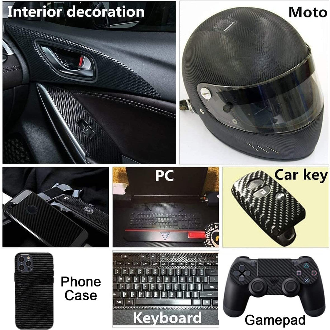 Black 6D Carbon Fiber Vinyl Wrap Roll 1ft x 10ft, Super Glossy Car Wrap Film Featuring Bubble Free Air Release Technology, Car Moto DIY Interior Exterior