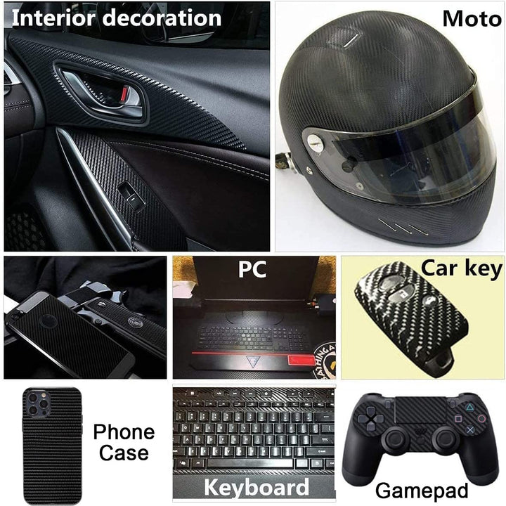 Black 6D Carbon Fiber Vinyl Wrap Roll 1ft x 10ft, Super Glossy Car Wrap Film Featuring Bubble Free Air Release Technology, Car Moto DIY Interior Exterior