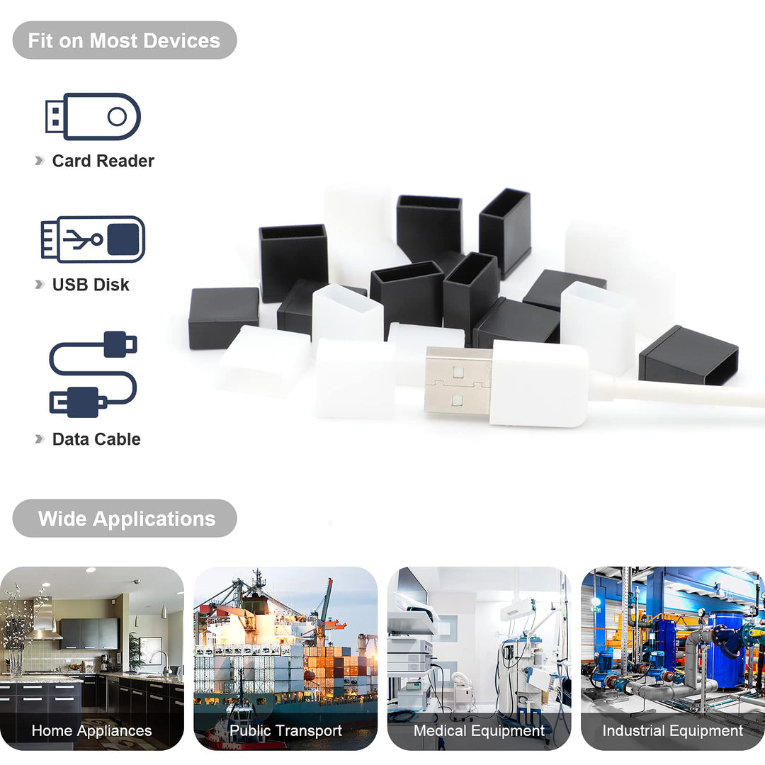 USB Cover Cap, 20 Pcs Black Clear Plastic USB A Male Anti-Dust Plug Cover