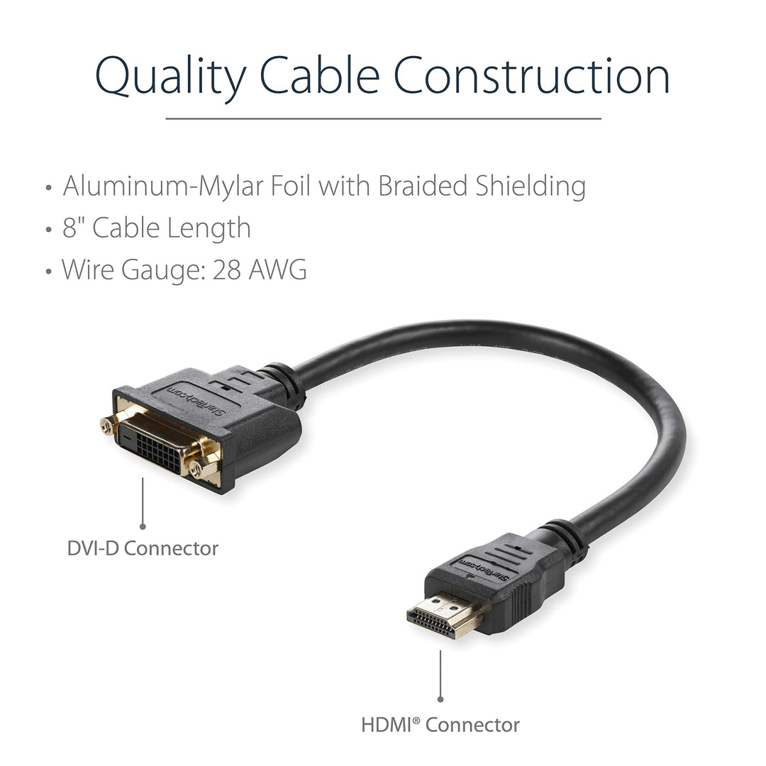 HDMI Male to DVI Female Adapter - 8in - 1080p DVI-D Gender Changer Cable (HDDVIMF8IN)