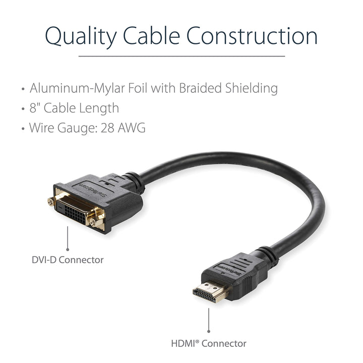 HDMI Male to DVI Female Adapter - 8in - 1080p DVI-D Gender Changer Cable (HDDVIMF8IN)
