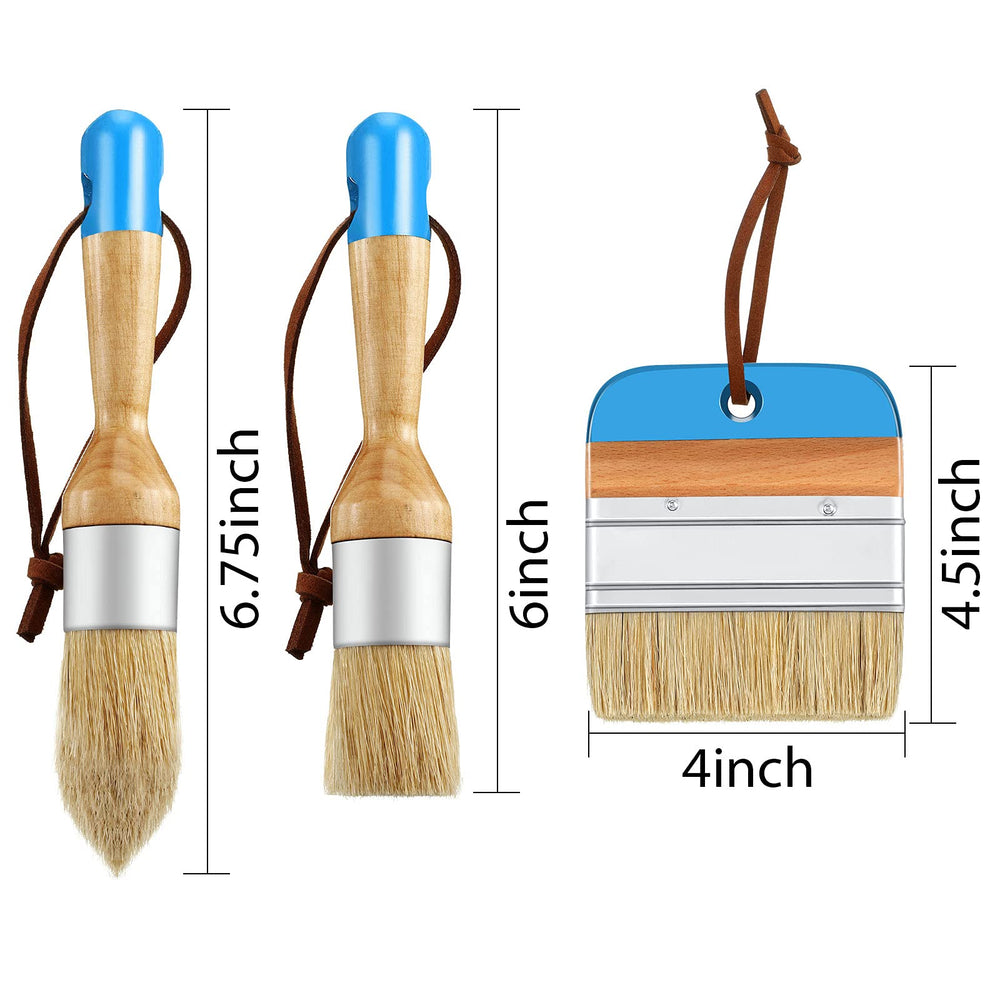 3 Pcs Chalk Paint Brushes Oval Paint Brush Chalk Paint Wax Brushes Bristle Paint Brushes for Furniture Stencils Home Decor, Including Flat Pointed and Round Chalk Paint Brushes(Blue)