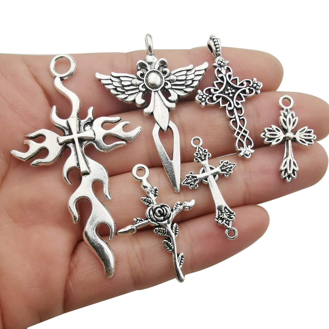 41pcs Silver Cross Charms Collection, Mix Jesus Christ Cross Charm Metal Pendant Craft Supplies Findings for Necklace and Bracelet Jewelry Making (HM266)