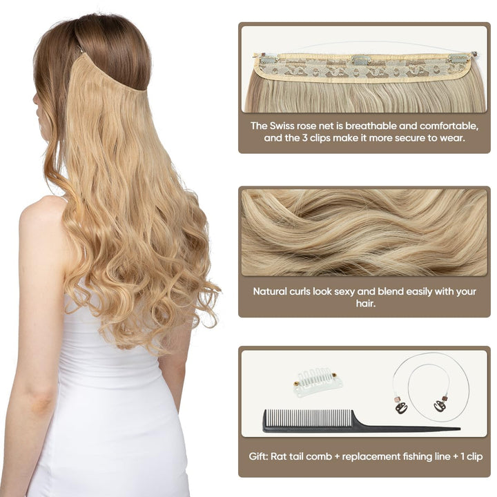 ® Halo Synthetic Hairpieces Flip in Women Hair Extensions Natural Wave Invisible Halo Hair Extensions M01 (613# bleach blonde)