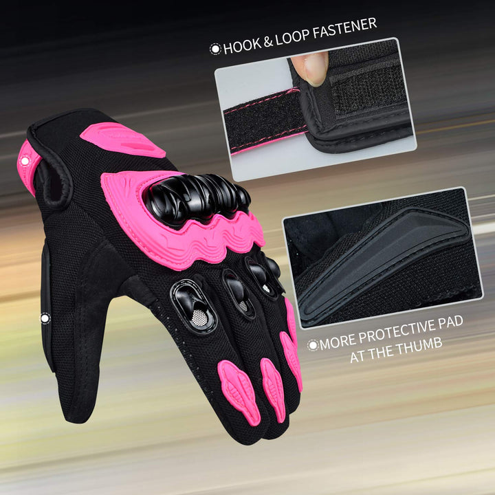Motorcycle Gloves for Women Touch Screen Summer Motorbike Dirt Bike Full Finger Gloves Road Racing, Cycling, Climbing Motocross (Pink, Medium)