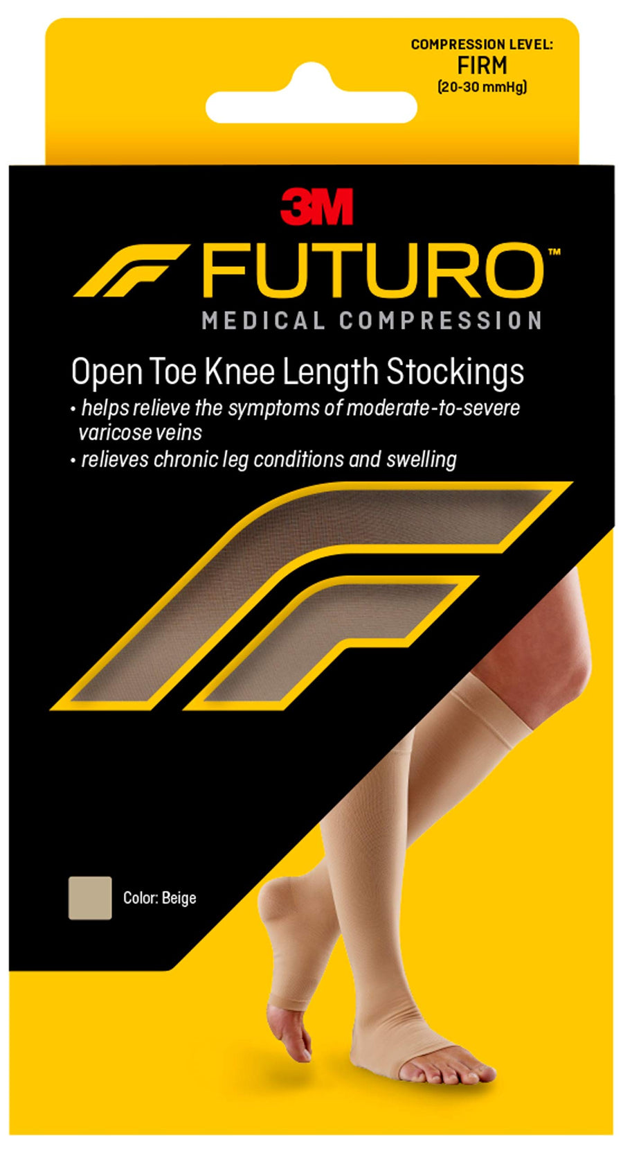 Open Toe Stocking, Unisex, Firm Compression, 20-30 mm/Hg, Helps Relieve Symptoms of Mild Varicose Veins, Medium Pair of 1