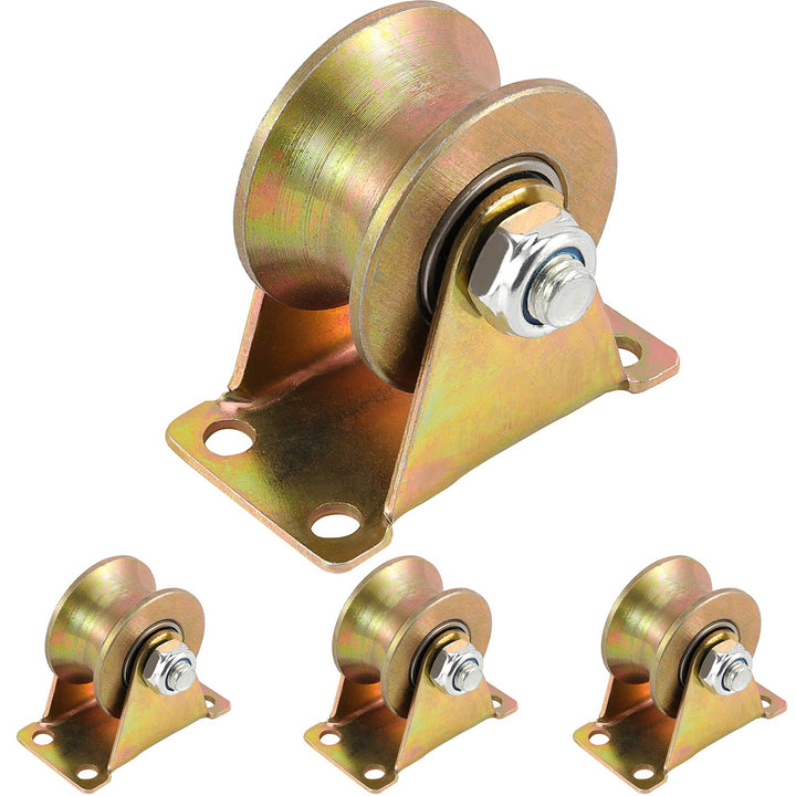 4 PCS 2 Inch 660 LB 45# Steel U Groove Wheel Pulley, Sliding Gate Rollers with Bracket, Heavy Duty Rigid Caster for Inverted Track, Rolling Gate, Industrial Machines, Wire Rope Rail
