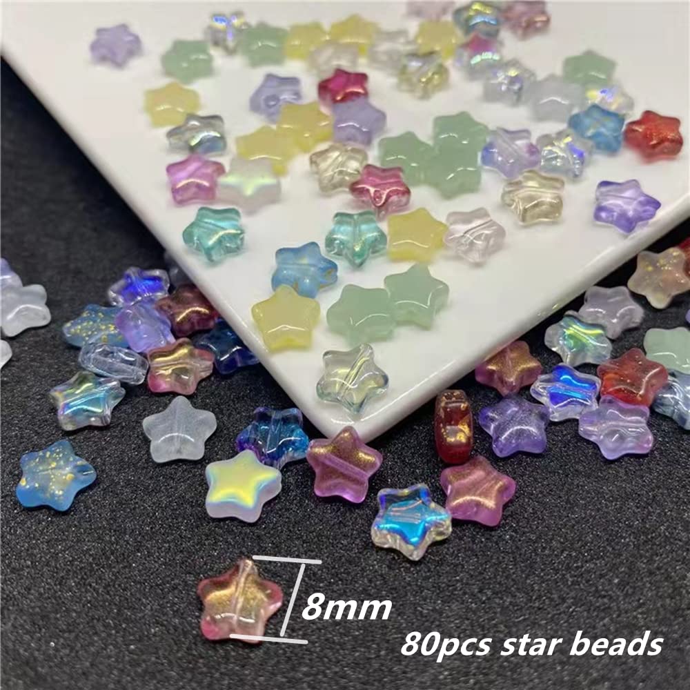 160pcs Star Heart Crystal Beads Bulk Star Heart Spacer Beads Crystal Glass Beads Loose Beads for Earring Bracelet Necklace Key Chains Jewelry DIY Craft Making (Multicolors, 8mm)