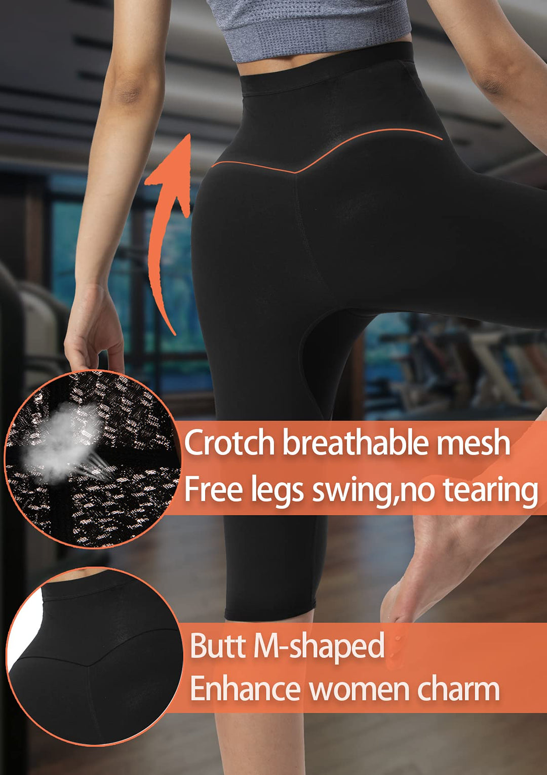 Sauna Pants Women Sweat Capris Slimming Leggings,Mesh Crotch,High Waist Workout Body Shaper Suits(TBH70031-01-L)