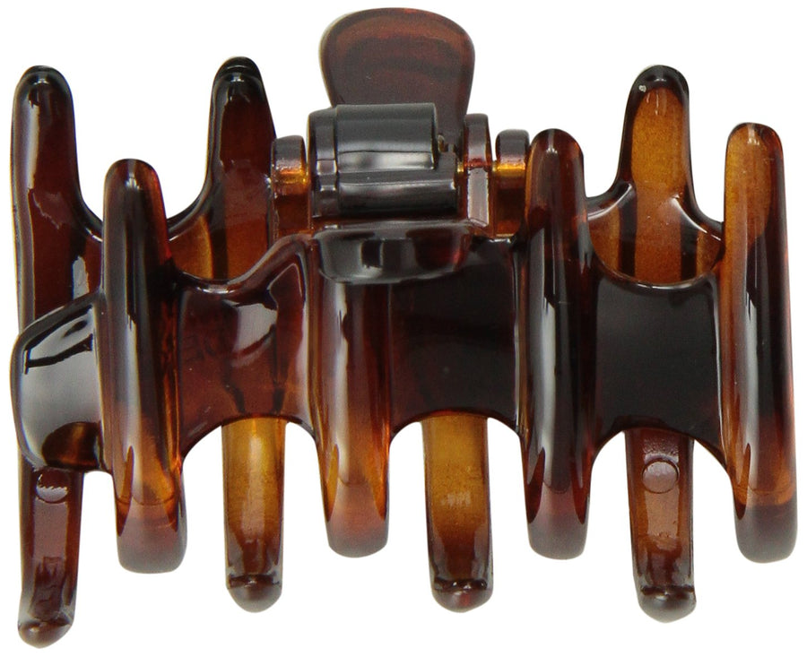 Small Tubular Rake Hair Claw With Spiked And Rounded Teeth In The Tortoise Shell Classic Color