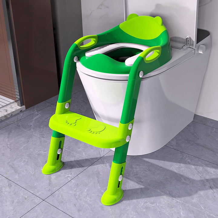 Toilet Potty Training Seat with Step Stool Ladder for Boys and Girls,Sturdy Potty Ladder with Soft Padded Cushion for Toddlers,Toddler Toilet Training Seat(Shrek Green)