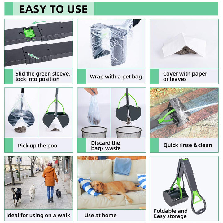 Dog Pooper Scooper, 31.5 Inches Long Handle Pet Jaw Poop Scooper for Large Medium Small Dogs with Bags, Portable Heavy Duty Dog Poop Scoop with Non-Breakable Spring for Grass and Gravel Waste Pick Up