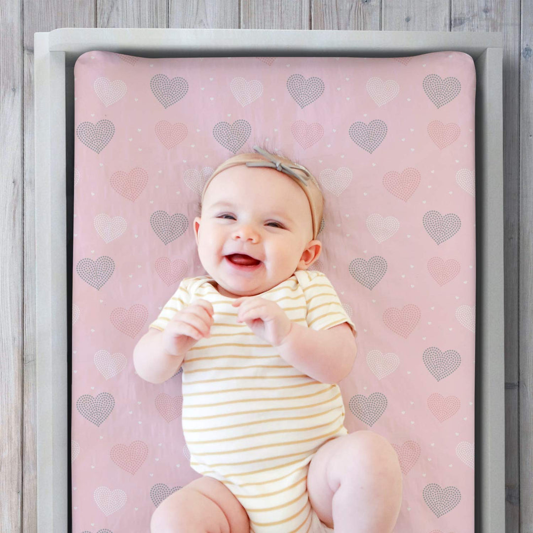 Changing Pad Covers for Baby Girls | 2 Pack Set | Pink Elephant & Hearts