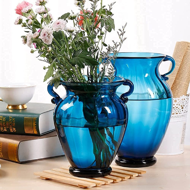 Blue Binaural Glass Vase Creative Desktop Living Room TV Cabinet Flower Arrangement Ornaments Fashion Floral Home Decor