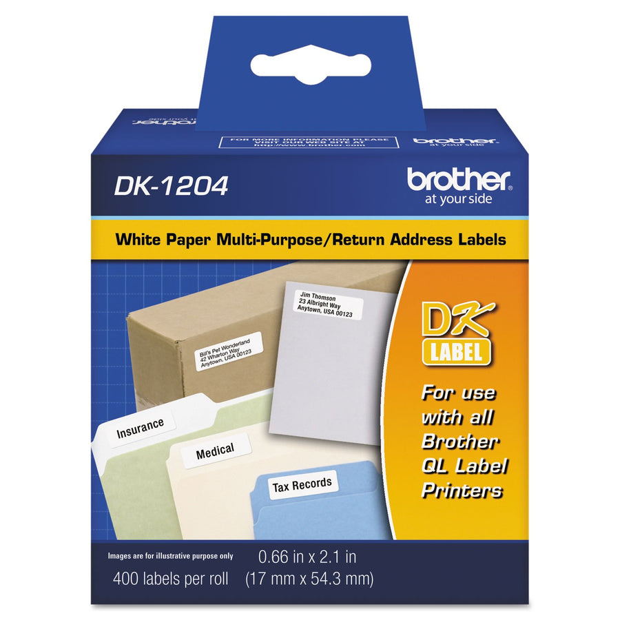 Genuine DK-1204 Multipurpose Paper Label Roll, Die-Cut Paper Labels, Engineered for Excellence, 400 Labels Per Roll