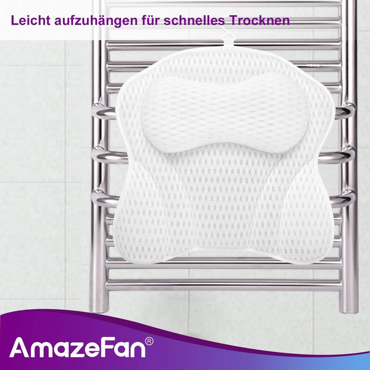 Luxury Bath Pillow, Ergonomic Bathtub Spa Pillow with 4D Air Mesh Technology and 6 Suction Cups, Helps Support Head, Back, Shoulder and Neck, Fits All Bathtub, Hot Tub and Home Spa(US Patent)
