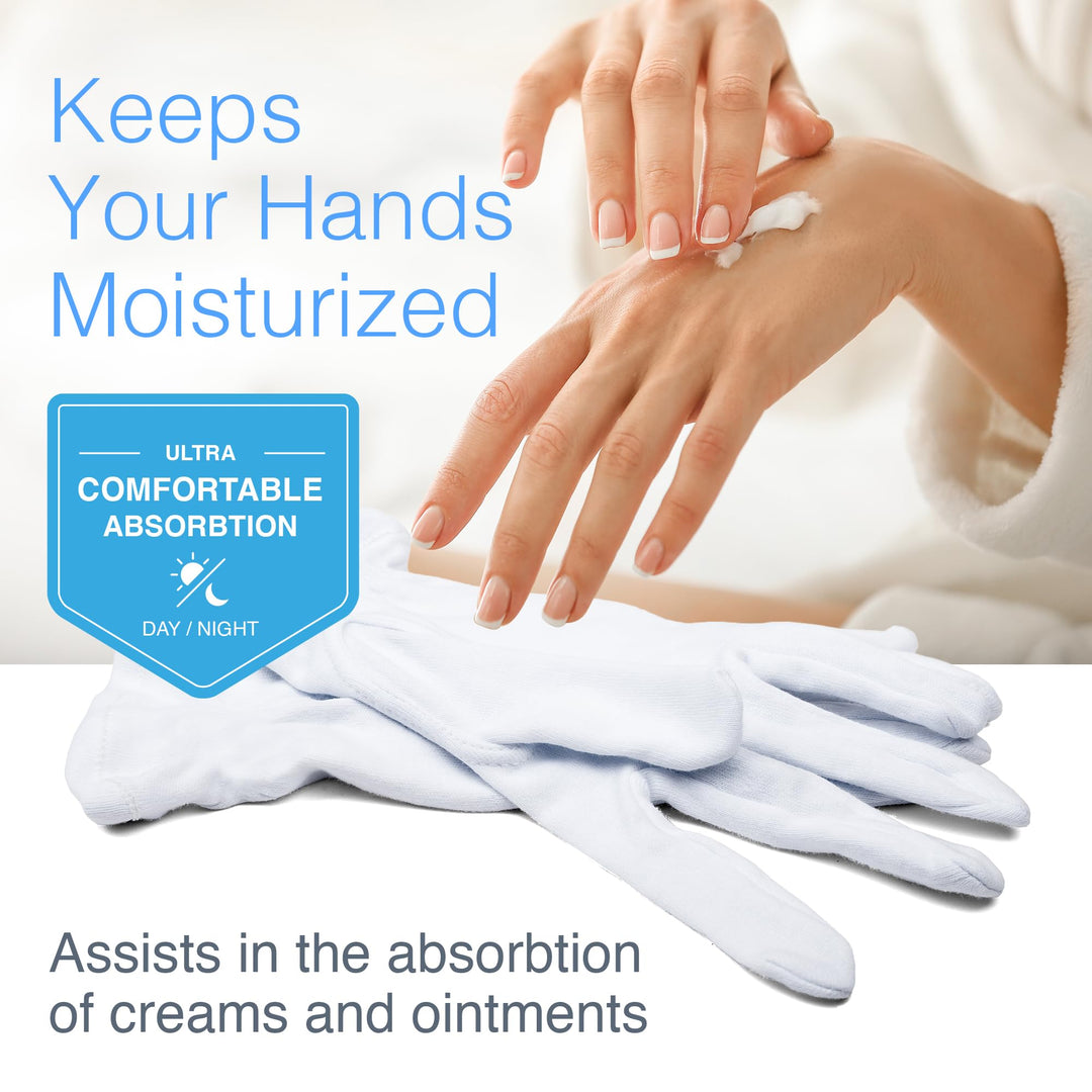Cara Moisturizing Eczema 100% Premium Cotton Gloves, Extra Large, White, 1 Pair