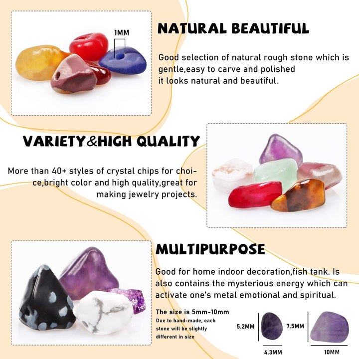 500 pcs Natural Chip Stone Beads, Colorful Crystal 5-8 mm Irregular Gemstones Healing Crystal Loose Rocks Bead Hole Drilled for Jewelry Making Bracelet