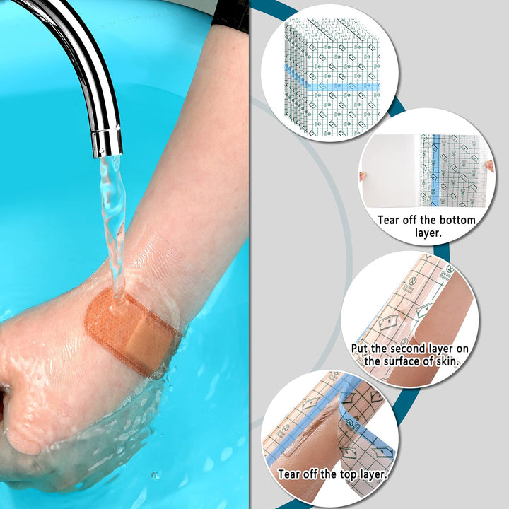 50 Pieces Shower Waterproof Patch Transparent Stretch Adhesive Bandage Large Shower Protector Cover Shower Waterproof Dressing Transparent Film Adhesive Bandages, 6 x 8 Inch