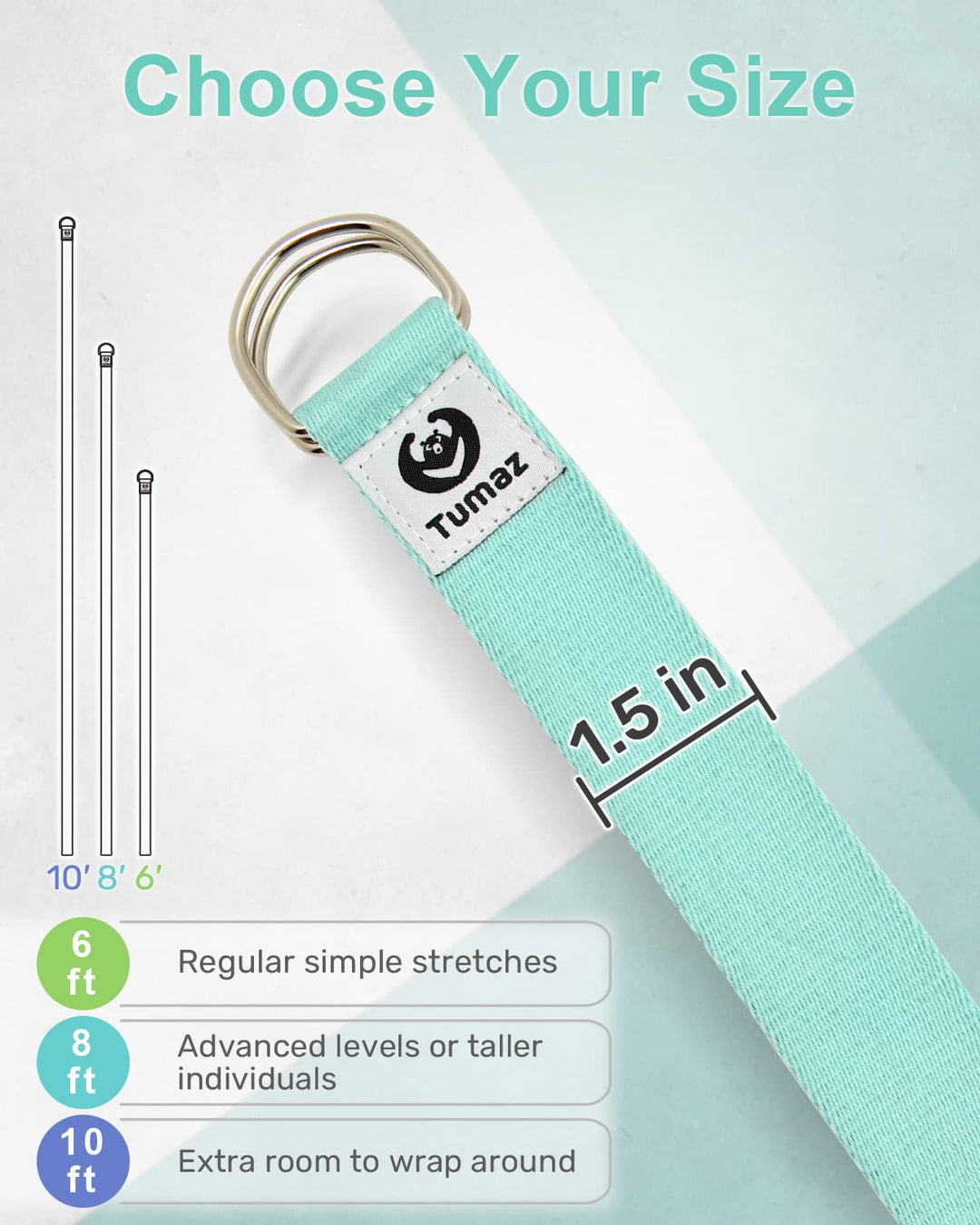 Yoga Strap/Stretch Bands with Adjustable D-Ring Buckle (6ft/8ft/10ft, Many Stylish Colors) - Best for Daily Stretching, Yoga, Pilates, Physical Therapy, Fitness