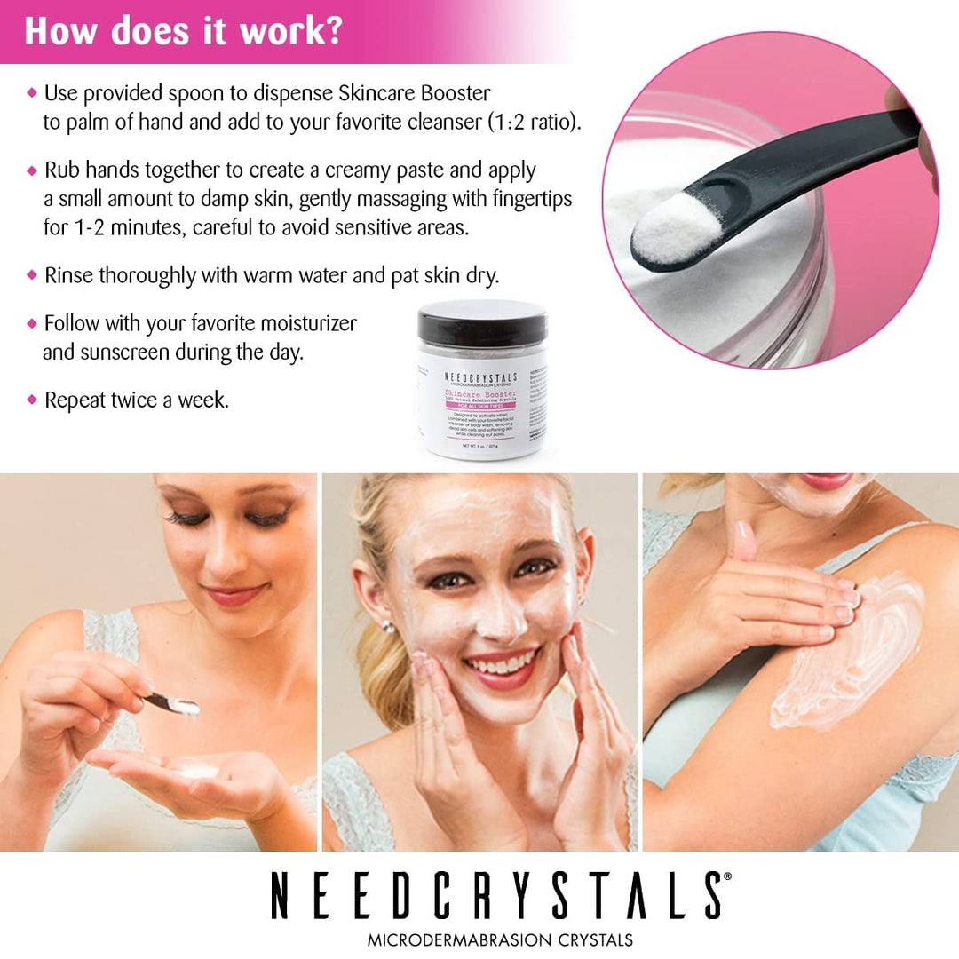 Microdermabrasion Crystals DIY Facial Scrub. Natural Face Exfoliator for Dull or Dry Skin Improves Scars, Blackheads, Pore Size, Wrinkles, Blemishes & Skin Texture 4 oz. / 113 gr.