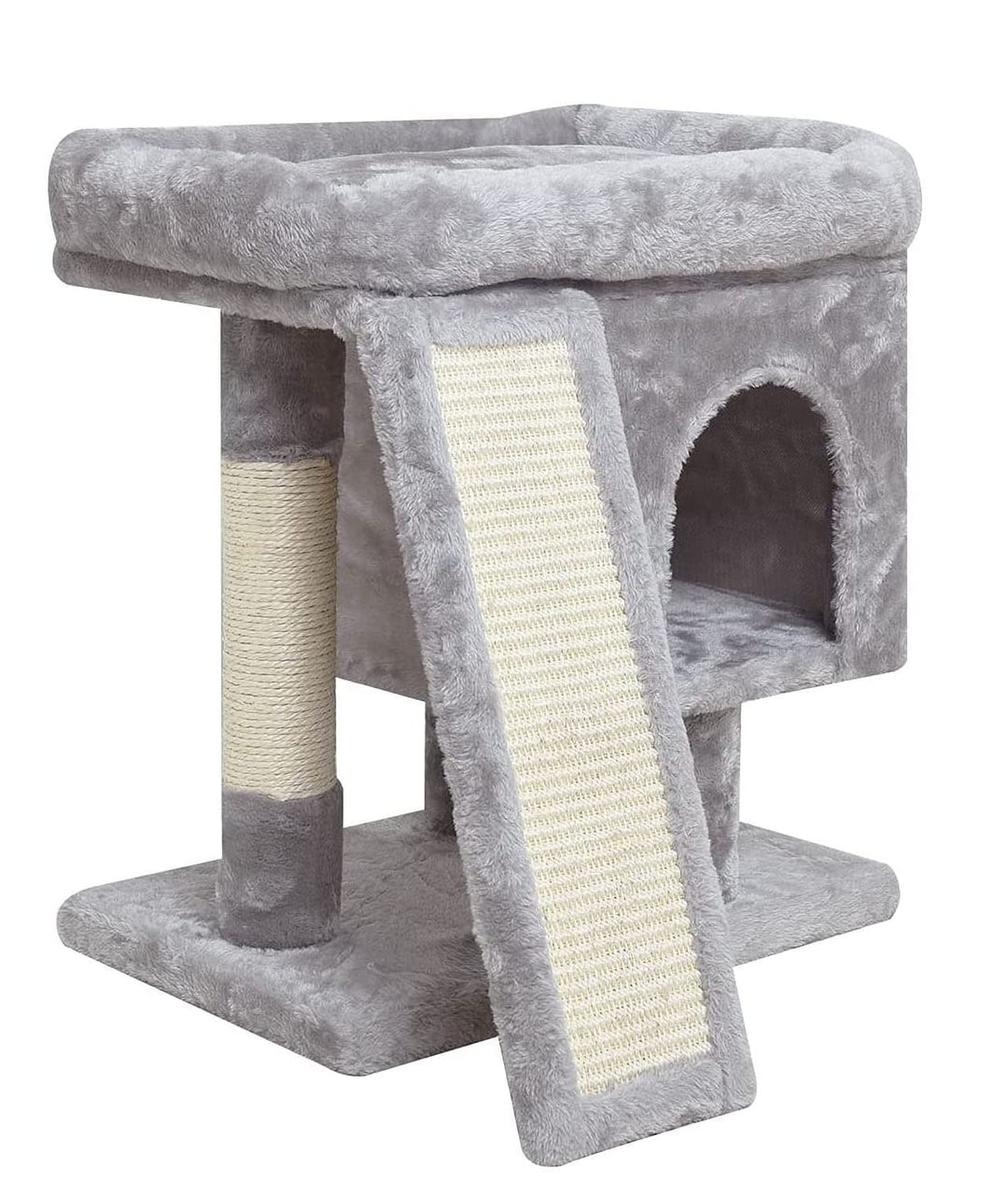 Small Cat Tree for Indoor Cats, Cat Tower with Scratching Post, Modern Activity House for Large Cats, Condo with Board, Kittens Cave (Light Grey)
