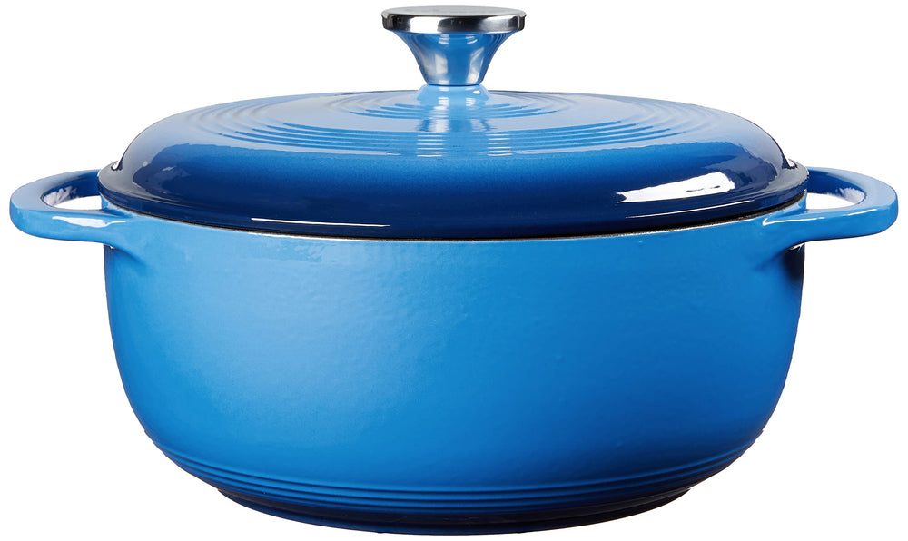4.5 Quart Enameled Cast Iron Dutch Oven with Lid – Dual Handles – Oven Safe up to 500° F or on Stovetop - Use to Marinate, Cook, Bake, Refrigerate and Serve – Caribbean Blue