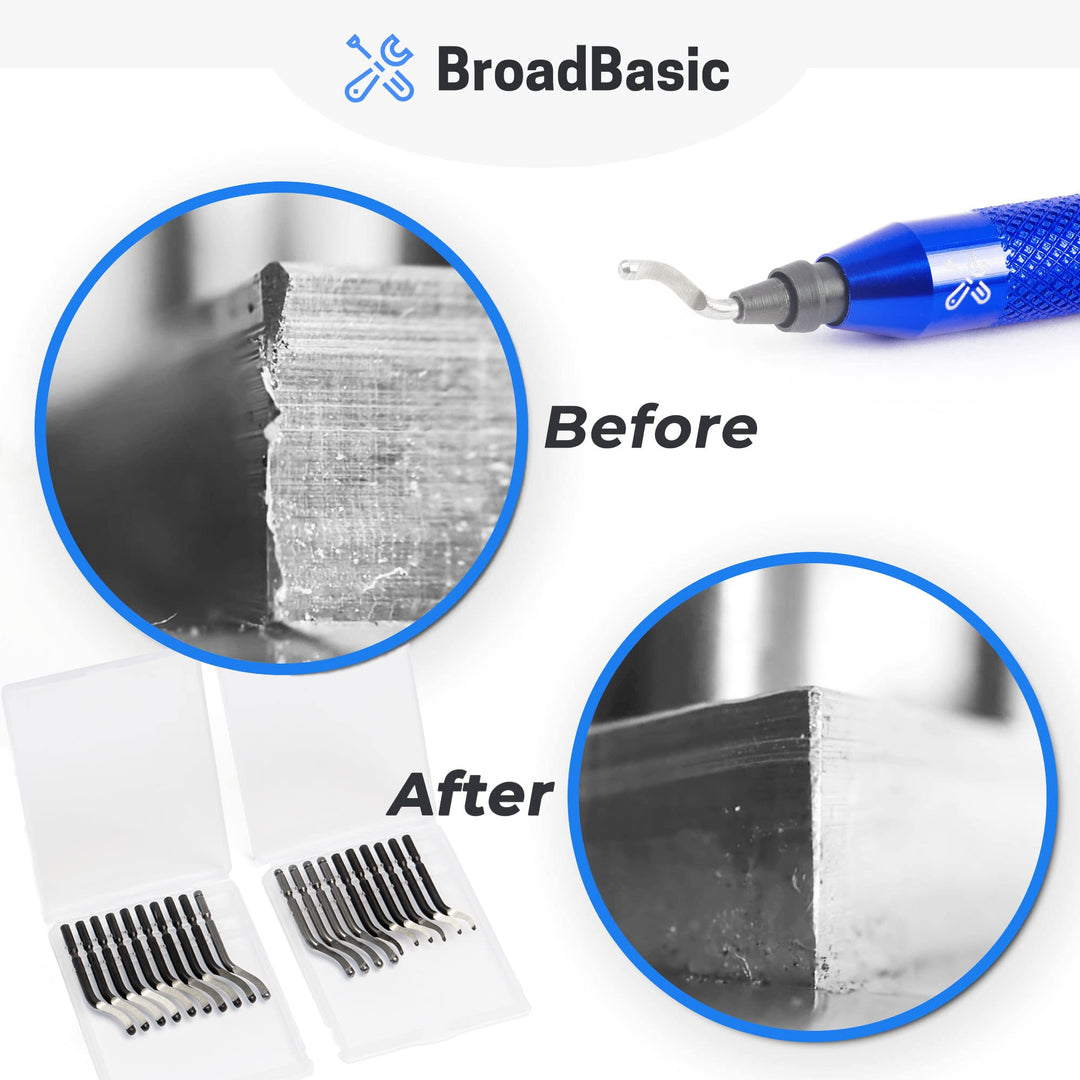 BroadBasic - Deburring Tool Kit with 20 High-Speed-Steel Blades | Edge Burr Remove for Metal, PVC Plumbing Pipe, 3D Printing, Plastic, Copper, Resin Art