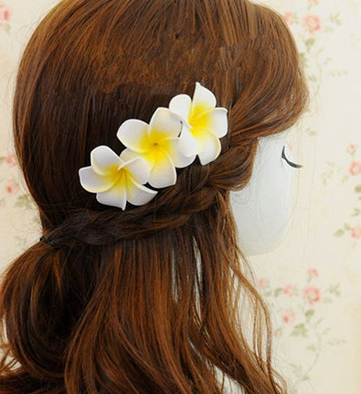 HugeStore 10 Pcs 7cm Hawaii Hawaiian Plumeria Hair Clips Beach Flower Headpieces for Wedding Party