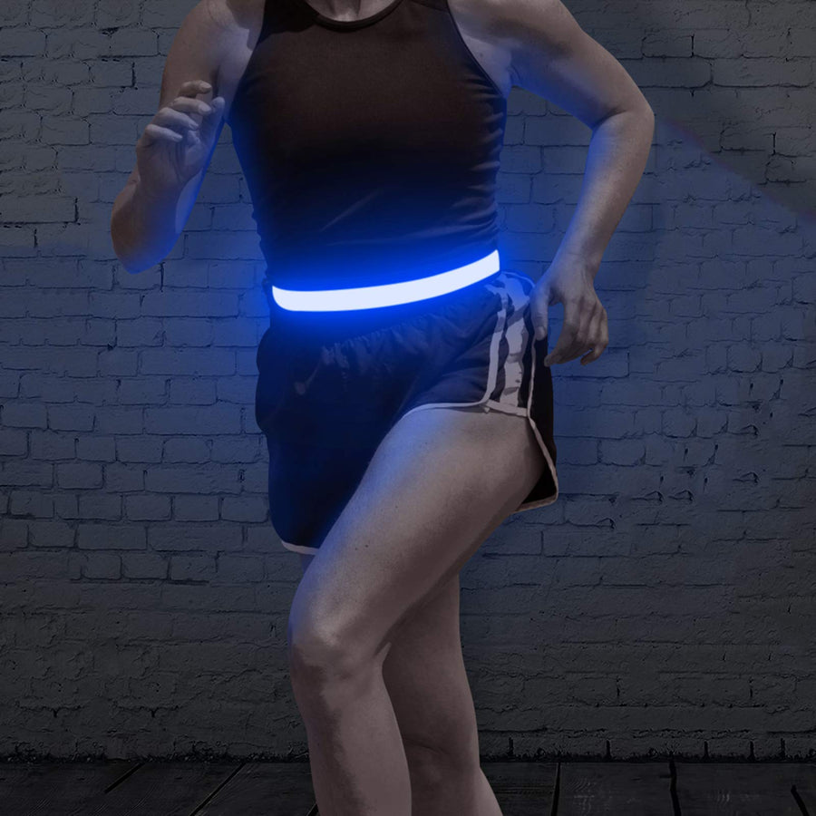 LED Running Waist Belt - USB Rechargeable Reflective Glowing LED Waistband, Flashing Safety Light Belt for Runners, Joggers, Walkers, Pet Owners, Cyclists (Blue)
