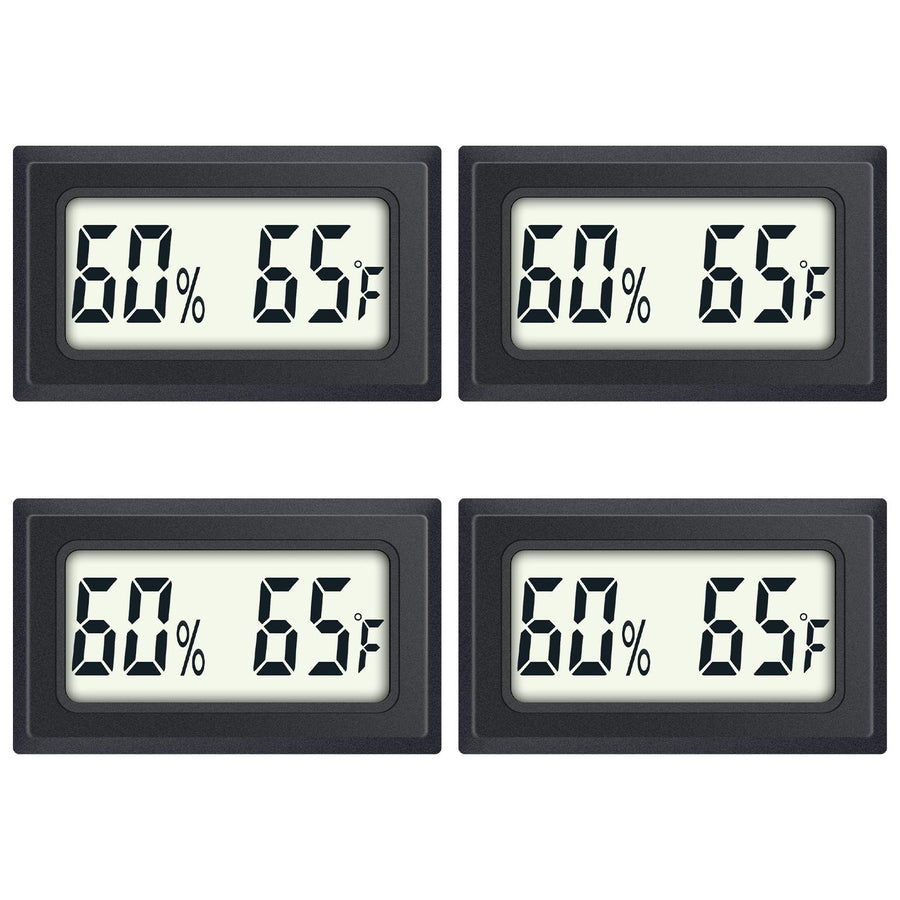 Reptile Thermometer 4-Pack Mini Digital Humidity Temperature Meters Gauge Indoor Hygrometer Thermometer wiht for Humidors Greenhouse Garden Cellar Closet Guitar Case