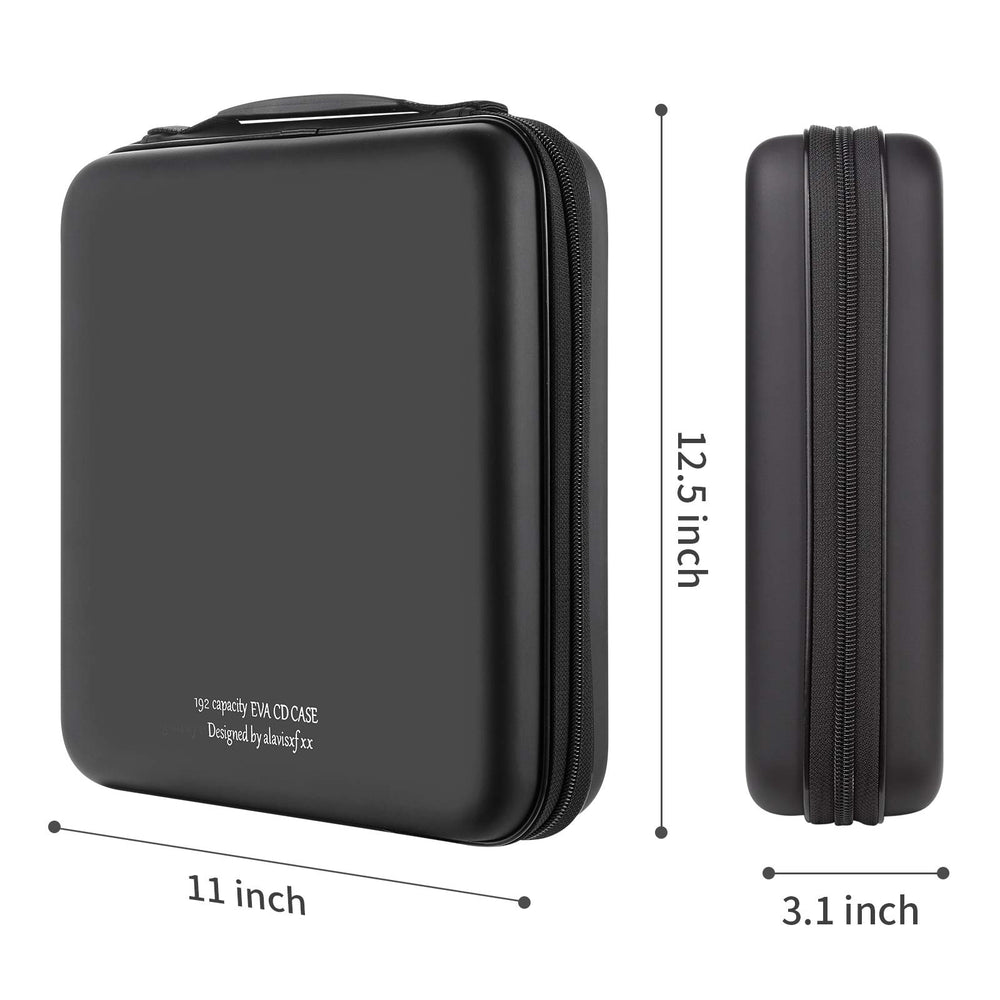 CD Case, 192 Capacity EVA Protective Blu-ray DVD Case Portable Zipper CD Case Holder Disc Storage Organizer Wallet Bag for Car Home Travel (192 Capacity, Black192)